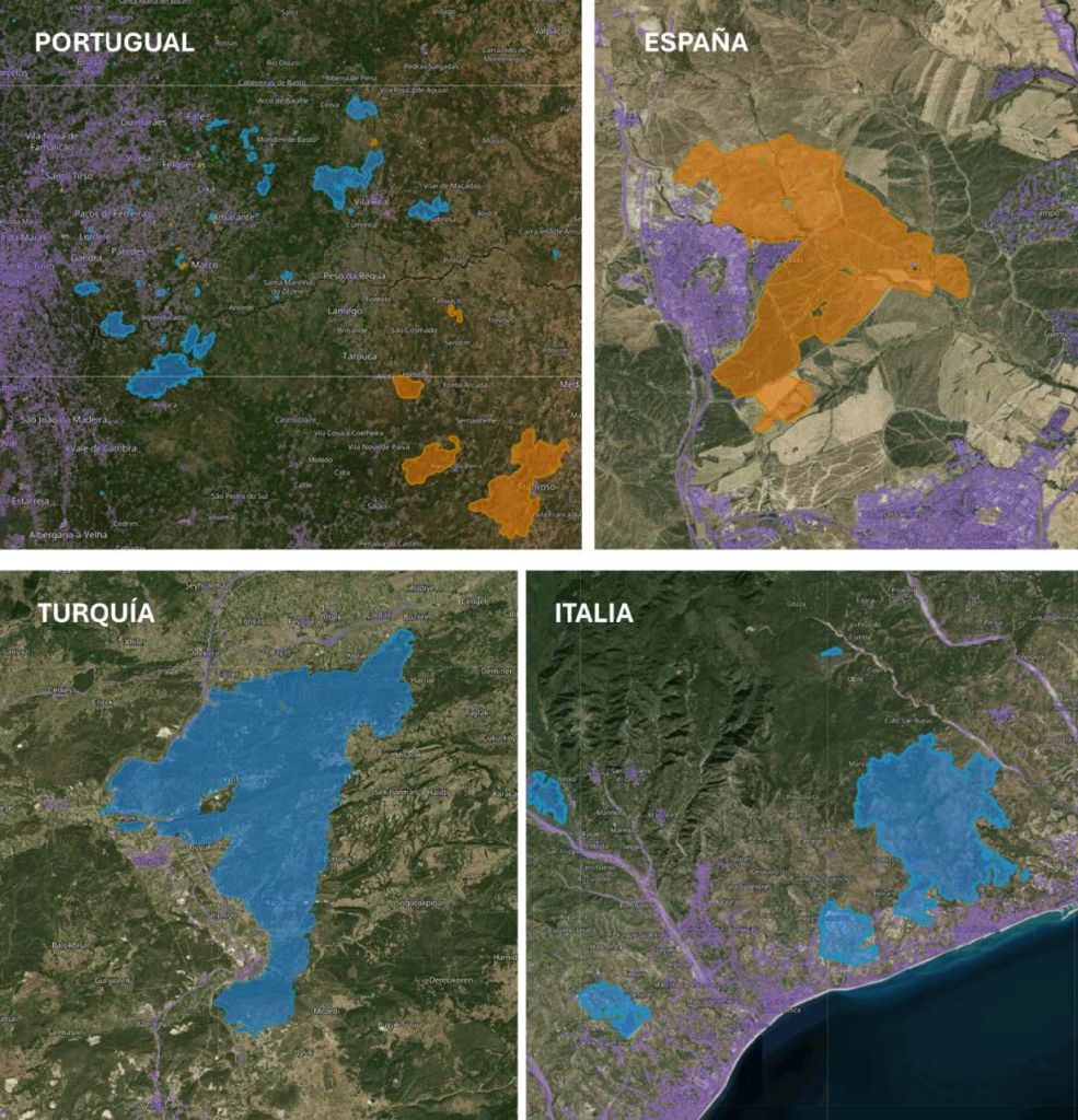 Incendios en Portugal y España en zonas de interfase